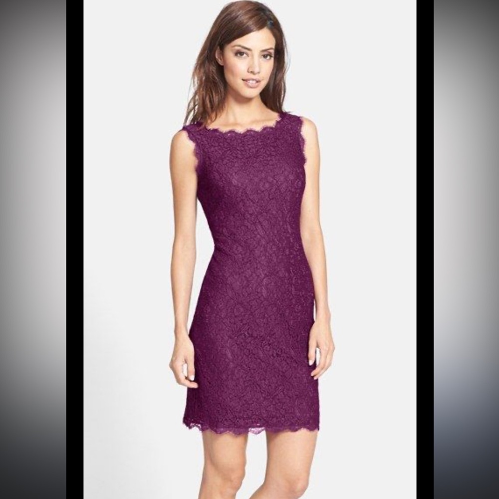 Adrianna Papell Lace Sequin Sheath Dress Womens 10 Plum Purple Midi Sleeveless